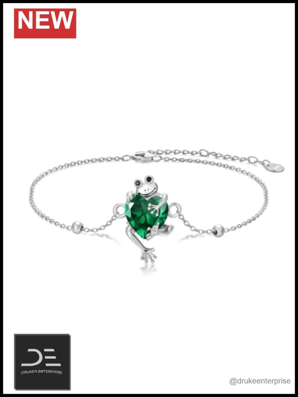 925 Sterling Silver Frog Charm Bracelet with Cubic Zirconia Birthstone